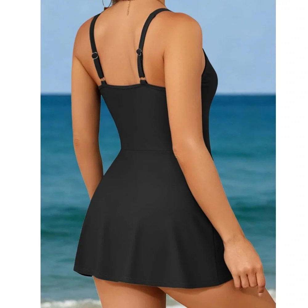 NWT Black Swim Dress Tummy Control Size Medium - Picture 2 of 5